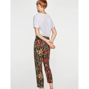 ZARA Floral Trousers with Bow Belt‎ Sz XS